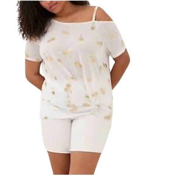 TORRID Cold Shoulder Tee Plus Size 5X White Gold Palms Callie Womens Top NWT - Picture 2 of 9
